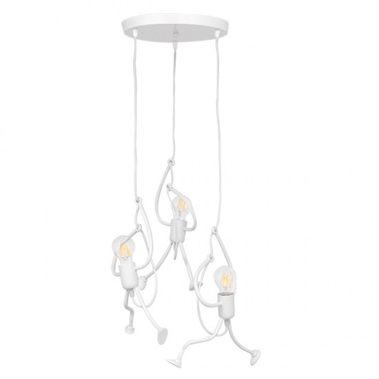 GloboStar® LITTLE MAN 01654 SET Μοντέρνο Κρεμαστό Φωτιστικό Οροφής Τρίφωτο 3 x E27 Λευκό Μεταλλικό Φ45 x Υ40cm