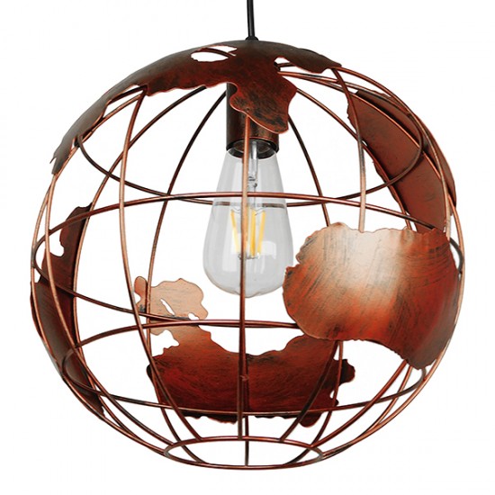 GloboStar® EARTH 01662 Vintage Industrial Κρεμαστό Φωτιστικό Οροφής Μονόφωτο 1 x E27 AC220-240V IP20 - Φ30 x Υ30cm - Καφέ Σκουριά Μεταλλικό Πλέγμα - 5 Χρόνια Εγγύηση