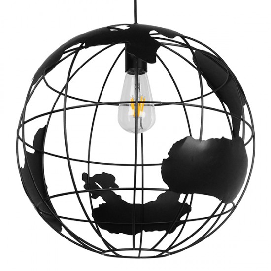 GloboStar® EARTH 01663 Vintage Industrial Κρεμαστό Φωτιστικό Οροφής Μονόφωτο 1 x E27 AC220-240V IP20 - Φ40 x Υ40cm - Μαύρο Μεταλλικό Πλέγμα - 5 Χρόνια Εγγύηση