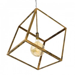 GloboStar® CUBE 01674 Μοντέρνο Κρεμαστό Φωτιστικό Οροφής Μονόφωτο 1 x E27 Χρυσό Σκουριά Μεταλλικό Πλέγμα Μ70 x Π70 x Υ87cm