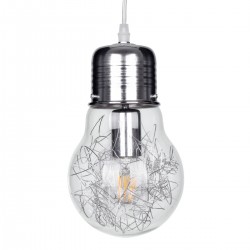 GloboStar® LAMP 01676 Μοντέρνο Κρεμαστό Φωτιστικό Οροφής Μονόφωτο 1 x E27 Ασημί Νίκελ Μεταλλικό Διάφανο Γυαλί Φ15 x Υ27cm