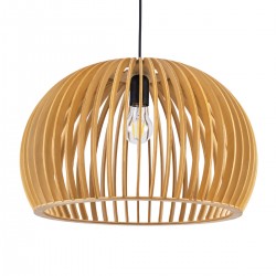 GloboStar® SCANDINAVIA 01699 Μοντέρνο Κρεμαστό Φωτιστικό Οροφής Μονόφωτο 1 x E27 Μπεζ Ξύλινο Πλέγμα Φ44 x Υ28cm