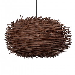 GloboStar® MINORCA 01734 Μοντέρνο Κρεμαστό Φωτιστικό Οροφής Μονόφωτο 1 x E27 Καφέ Μπαμπού Καμπάνα Φ60 x Υ35cm