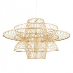 GloboStar® BALI 01758 Vintage Κρεμαστό Φωτιστικό Οροφής Μονόφωτο 1 x E27 Μπεζ Ξύλινο Μπαμπού Πλέγμα Φ100 x Y60cm