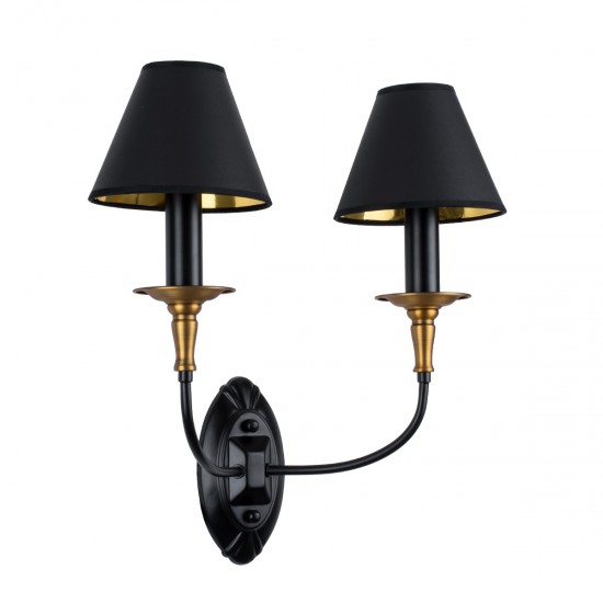 GloboStar® MORTICIA 01785 Vintage Φωτιστικό Τοίχου Απλίκα Δίφωτο 2 x E14 Μαύρο Καμπάνα L40 x W22 x H44cm