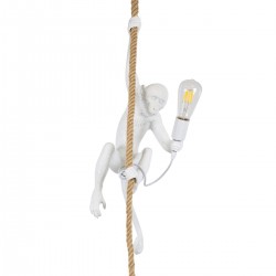 GloboStar® APES 01802 Μοντέρνο Κρεμαστό Φωτιστικό Οροφής Μονόφωτο 1 x E27 Λευκό με Μπεζ Σχοινί Φιγούρα Μ26 x Π28 x Υ69cm