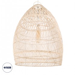 GloboStar® MALIBU 01811 Μοντέρνο Κρεμαστό Φωτιστικό Οροφής Μονόφωτο 1 x E27 Μπεζ Μπαμπού Καμπάνα Φ76 x Υ100cm