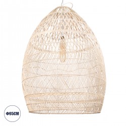GloboStar® MALIBU 01812 Μοντέρνο Κρεμαστό Φωτιστικό Οροφής Μονόφωτο 1 x E27 Μπεζ Μπαμπού Καμπάνα Φ95 x Υ125cm