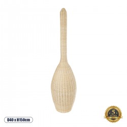 GloboStar® PARADIS 01845 Boho Επιδαπέδιο Φωτιστικό Μονόφωτο 1 x E27 AC220-240V IP20 - Φ40 x Υ150cm - Μπεζ Ξύλινο Ρατάν Πλέγμα - 5 Χρόνια Εγγύηση