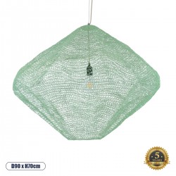 GloboStar® KENTUCKY 01870 Vintage Κρεμαστό Φωτιστικό Οροφής Μονόφωτο 1 x E27 AC220-240V IP20 - Φ90 x Υ70cm - Τιρκουάζ Μεταλλικό Πλέγμα - 5 Χρόνια Εγγύηση