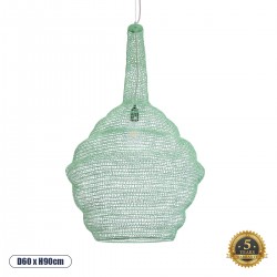 GloboStar® KENTUCKY 01885 Vintage Κρεμαστό Φωτιστικό Οροφής Μονόφωτο 1 x E27 AC220-240V IP20 - Φ60 x Υ90cm - Τιρκουάζ Μεταλλικό Πλέγμα - 5 Χρόνια Εγγύηση