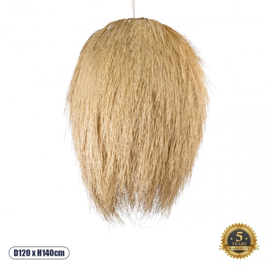 GloboStar® ARCHIPELAGO 01914 Boho Κρεμαστό Φωτιστικό Οροφής Μονόφωτο 1 x E27 AC220-240V IP20 - Φ120 x Υ140cm - Μπεζ Ξύλινο Πλέγμα - 5 Χρόνια Εγγύηση