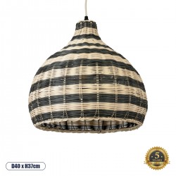 GloboStar® JAMAICA 01954 Boho Κρεμαστό Φωτιστικό Οροφής Μονόφωτο 1 x E27 AC220-240V IP20 - Φ40 x Υ37cm - Μπεζ με Χακί Ξύλινο Μπαμπού Πλέγμα Καμπάνα - 5 Χρόνια Εγγύηση