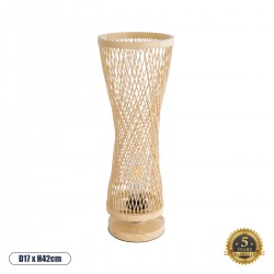 GloboStar® ROWAN 01994 Boho Επιτραπέζιο Φωτιστικό Μονόφωτο 1 x E27 AC220-240V IP20 - Φ17 x Υ42cm - Μπεζ Ξύλινο Μπαμπού Πλέγμα - 5 Χρόνια Εγγύηση