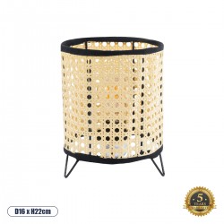 GloboStar® MONTE 01996 Μοντέρνο Επιτραπέζιο Φωτιστικό Πορτατίφ Μονόφωτο 1 x E27 AC220-240V IP20 - Φ16 x Υ22cm - Μαύρο Ύφασμα με Μπεζ Ξύλινο Μπαμπού Πλέγμα - 5 Χρόνια Εγγύηση