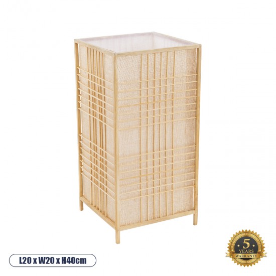 GloboStar® JUNIE 01997 Boho Επιτραπέζιο Φωτιστικό Πορτατίφ Μονόφωτο 1 x E27 AC220-240V IP20 - Μ20 x Π20 x Υ40cm - Μπεζ Ύφασμα με Μπεζ Ξύλινο Μπαμπού Πλέγμα - 5 Χρόνια Εγγύηση