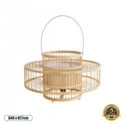 GloboStar® SORENIA 02003 Boho Επιδαπέδιο Φωτιστικό Μονόφωτο 1 x E27 AC220-240V IP20 - Φ48 x Υ27cm - Μπεζ Ξύλινο Μπαμπού Πλέγμα - 5 Χρόνια Εγγύηση