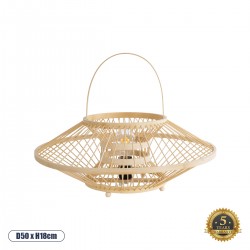 GloboStar® SORENIA 02005 Boho Επιτραπέζιο Φωτιστικό Μονόφωτο 1 x E27 AC220-240V IP20 - Φ50 x Υ18cm - Μπεζ Ξύλινο Μπαμπού Πλέγμα - 5 Χρόνια Εγγύηση