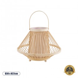 GloboStar® CATHY 02006 Boho Επιτραπέζιο Φωτιστικό Πορτατίφ Μονόφωτο 1 x E27 AC220-240V IP20 - Φ30 x Υ22cm - Μπεζ Ύφασμα με Μπεζ Ξύλινο Μπαμπού Πλέγμα - 5 Χρόνια Εγγύηση