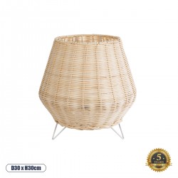 GloboStar® BOLSON 02010 Boho Επιδαπέδιο Φωτιστικό Μονόφωτο 1 x E27 AC220-240V IP20 - Φ30 x Υ30cm - Μπεζ Ξύλινο Μπαμπού Πλέγμα - 5 Χρόνια Εγγύηση