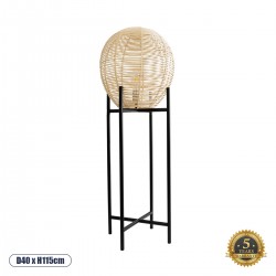 GloboStar® NERINA 02015 Boho Επιδαπέδιο Φωτιστικό Μονόφωτο 1 x E27 AC220-240V IP20 - Φ40 x Υ115cm - Μαύρο Μεταλλικό με Μπεζ Ρατάν Καπέλο Πλέγμα - 5 Χρόνια Εγγύηση