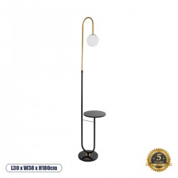 GloboStar® CORDELIA 02024 Μοντέρνο Επιδαπέδιο Φωτιστικό Τραπεζάκι Μονόφωτο 1 x E27 AC220-240V IP20 - Μ30 x Π38 x Υ180cm - Μαύρο με Χρυσό Μεταλλικό & Γυάλινη Γαλακτερή Μπάλα - 5 Χρόνια Εγγύηση