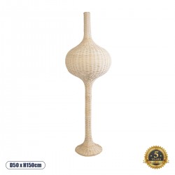 GloboStar® ALADDIN 02051 Boho Επιδαπέδιο Φωτιστικό Μονόφωτο 1 x E27 AC220-240V IP20 - Φ50 x Υ150cm - Μπεζ Μπαμπού Πλέγμα - 5 Χρόνια Εγγύηση