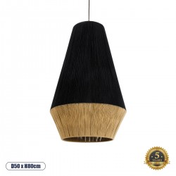 GloboStar® SALERNO 02080 Boho Κρεμαστό Φωτιστικό Οροφής Μονόφωτο 1 x E27 AC220-240V IP20 - Φ50 x Υ80cm - Μαύρο με Μπεζ Λεπτό Νήμα Βαμβακερό Πλέγμα Καμπάνα - 5 Χρόνια Εγγύηση