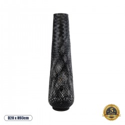 GloboStar® MAMIZU 02110 Boho Επιδαπέδιο Φωτιστικό Μονόφωτο 1 x E27 AC220-240V IP20 - Φ28 x Υ93cm - Μαύρο Ξύλινο Μπαμπού Πλέγμα - 5 Χρόνια Εγγύηση