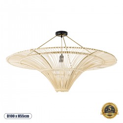 GloboStar® PALERMO 02153 Boho Φωτιστικό Οροφής Μονόφωτο 1 x E27 AC220-240V IP20 - Φ100 x Υ55cm - Μπεζ Ξύλινο Μπαμπού Πλέγμα - 5 Χρόνια Εγγύηση