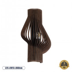 GloboStar® MIHIRO 02175 Boho Φωτιστικό Τοίχου - Απλίκα Μονόφωτο 1 x E27 AC 220-240V IP20 - Μ25 x Π13 x Υ40cm - Καφέ Σκούρο Ξύλινο Πλέγμα - 5 Χρόνια Εγγύηση