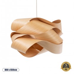 GloboStar® SARDIGNA 02180 Boho Κρεμαστό Φωτιστικό Οροφής Μονόφωτο 1 x E27 AC220-240V IP20 - Φ60 x Υ30cm - Καφέ Λεπτό Φύλλο Ξύλου Πλέγμα - 5 Χρόνια Εγγύηση