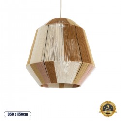 GloboStar® SALERNO 02187 Boho Κρεμαστό Φωτιστικό Οροφής Μονόφωτο 1 x E27 AC220-240V IP20 - Φ50 x Υ50cm - Μπεζ με Λευκό και Καφέ με Ροζ Λεπτό Νήμα Βαμβακερό Πλέγμα Καμπάνα - 5 Χρόνια Εγγύηση