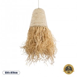 GloboStar® LETA 02189 Boho Κρεμαστό Φωτιστικό Οροφής Μονόφωτο 1 x E27 AC220-240V IP20 - Φ34 x Υ70cm - Μπεζ Φυσική Ράφια Νήμα Πλέγμα Καμπάνα - 5 Χρόνια Εγγύηση