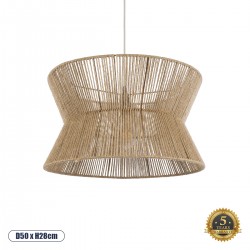 GloboStar® BISBEE 02204 Boho Κρεμαστό Φωτιστικό Οροφής Μονόφωτο 1 x E27 AC220-240V IP20 - Φ50 x Υ28cm - Μπεζ Λεπτό Σχοινί Τριχιά Πλέγμα - 5 Χρόνια Εγγύηση