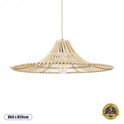 GloboStar® PALERMO 02208 Boho Κρεμαστό Φωτιστικό Οροφής Μονόφωτο 1 x E27 AC220-240V IP20 - Φ60 x Υ20cm - Μπεζ Ξύλινο Μπαμπού Πλέγμα - 5 Χρόνια Εγγύηση