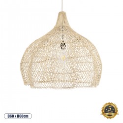 GloboStar® ADEJE 02210 Boho Κρεμαστό Φωτιστικό Οροφής Μονόφωτο 1 x E27 AC220-240V IP20 - Φ60 x Υ60cm - Μπεζ Ξύλινο Μπαμπού Πλέγμα Καμπάνα - 5 Χρόνια Εγγύηση