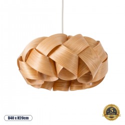 GloboStar® SARDIGNA 02217 Boho Κρεμαστό Φωτιστικό Οροφής Μονόφωτο 1 x E27 AC220-240V IP20 - Φ40 x Υ20cm - Καφέ Λεπτό Φύλλο Ξύλου Πλέγμα - 5 Χρόνια Εγγύηση