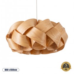 GloboStar® SARDIGNA 02218 Boho Κρεμαστό Φωτιστικό Οροφής Μονόφωτο 1 x E27 AC220-240V IP20 - Φ60 x Υ30cm - Καφέ Λεπτό Φύλλο Ξύλου Πλέγμα - 5 Χρόνια Εγγύηση