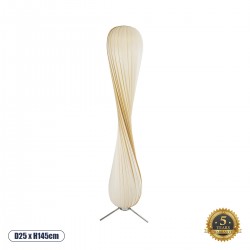 GloboStar® PRAIA 02225 Μοντέρνο Επιδαπέδιο Φωτιστικό Δίφωτο 2 x E27 AC220-240V IP20 - Φ25 x Υ145cm - Μπεζ Λευκό Λεπτό Φύλλο Ξύλου Πλέγμα - 5 Χρόνια Εγγύηση