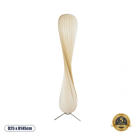 GloboStar® PRAIA 02225 Μοντέρνο Επιδαπέδιο Φωτιστικό Δίφωτο 2 x E27 AC220-240V IP20 - Φ25 x Υ145cm - Μπεζ Λευκό Λεπτό Φύλλο Ξύλου Πλέγμα - 5 Χρόνια Εγγύηση