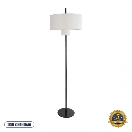 GloboStar® MARIGOLD 02228 Μοντέρνο Επιδαπέδιο Φωτιστικό Τρίφωτο 3 x E27 AC220-240V IP20 - Φ46 x Υ160cm - Μαύρο Μεταλλικό με Λευκό Μπεζ Καπέλο - 5 Χρόνια Εγγύηση