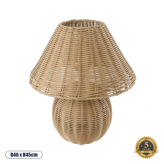 GloboStar® PERU 02239 Boho Επιτραπέζιο Φωτιστικό Μονόφωτο 1 x E27 AC220-240V IP20 - Φ40 x Υ45cm - Μπεζ Ξύλινο Καμπάνα - 5 Χρόνια Εγγύηση