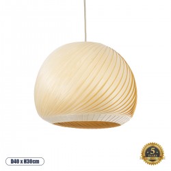 GloboStar® KAILANI 02242 Boho Κρεμαστό Φωτιστικό Οροφής Μονόφωτο 1 x E27 AC220-240V IP20 - Φ40 x Υ30cm - Μπεζ Λεπτό Φύλλο Ξύλου Καμπάνα - 5 Χρόνια Εγγύηση
