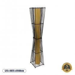 GloboStar® PALMA 02274 Boho Επιδαπέδιο Φωτιστικό Δίφωτο 2 x E27 AC220-240V IP20 - Μ25 x Π25 x Υ140cm - Μαύρο Ξύλινο Μπαμπού Πλέγμα με Μπεζ Ύφασμα - 5 Χρόνια Εγγύηση