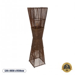 GloboStar® PALMA 02275 Boho Επιδαπέδιο Φωτιστικό Δίφωτο 2 x E27 AC220-240V IP20 - Μ30 x Π30 x Υ130cm - Καφέ Ξύλινο Μπαμπού Πλέγμα - 5 Χρόνια Εγγύηση