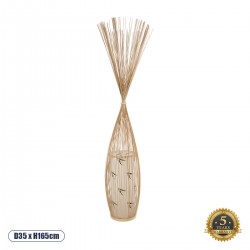 GloboStar® PORTONOVO S-02276 Boho Επιδαπέδιο Φωτιστικό Μονόφωτο 1 x E27 AC220-240V IP20 - Φ35 x Υ165cm - Μπεζ Ξύλινο Πλέγμα - 5 Χρόνια Εγγύηση