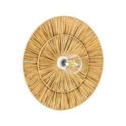 GloboStar® COLOMBO 02284 Boho Φωτιστικό Τοίχου - Απλίκα Μονόφωτο 1 x E27 AC 220-240V IP20 - Φ40 x Υ4.5cm - Μπεζ Καφέ Φυσική Ράφια Άχυρο Πλέγμα - 5 Χρόνια Εγγύηση