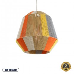 GloboStar® SALERNO 02289 Boho Κρεμαστό Φωτιστικό Οροφής Μονόφωτο 1 x E27 AC220-240V IP20 - Φ50 x Υ50cm - Μπεζ με Λευκό και Γρι με Πορτοκαλί Λεπτό Νήμα Βαμβακερό Πλέγμα Καμπάνα - 5 Χρόνια Εγγύηση