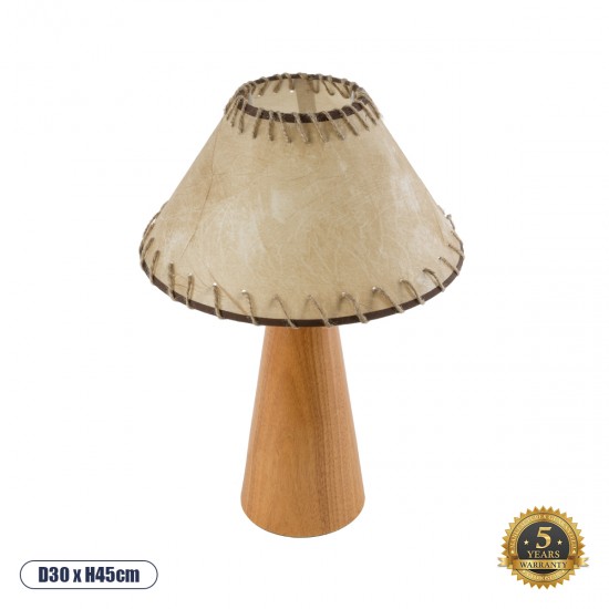 GloboStar® MASPALOMAS 02291 Boho Επιτραπέζιο Φωτιστικό Μονόφωτο 1 x E27 AC220-240V IP20 - Φ30 x Υ45cm - Μπεζ Ξύλινο Καμπάνα - 5 Χρόνια Εγγύηση